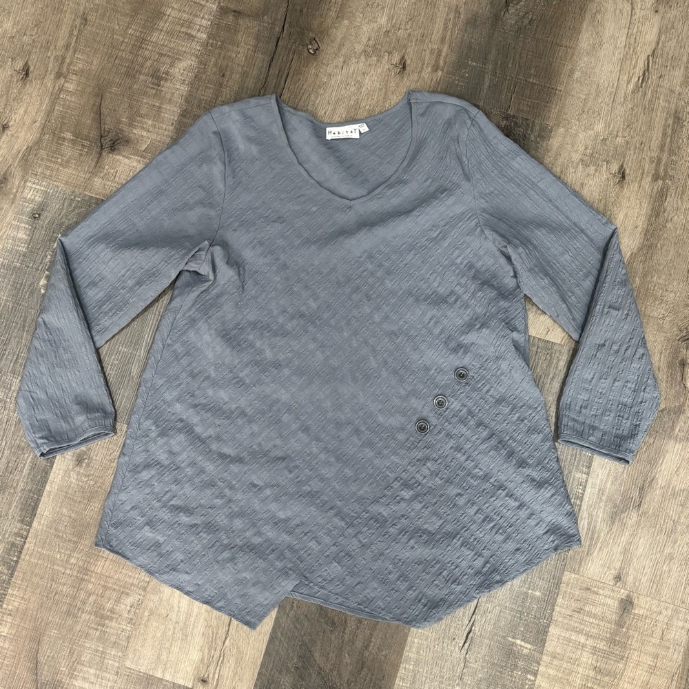 Habitat Clothes to Live In, Lagenlook, Asymmetrical Top, Steel Blue, GUC